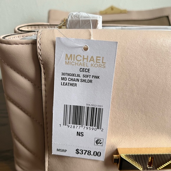 MICHAEL MICHAEL KORS Cece Chevron-Quilted Leather Crossbody- Soft Pink - Picture 7 of 9